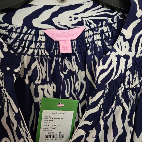 NWT Lilly Pulitzer Top Blouse Color: Navy Pattern: Entourage Size: M - Picture 4 of 5